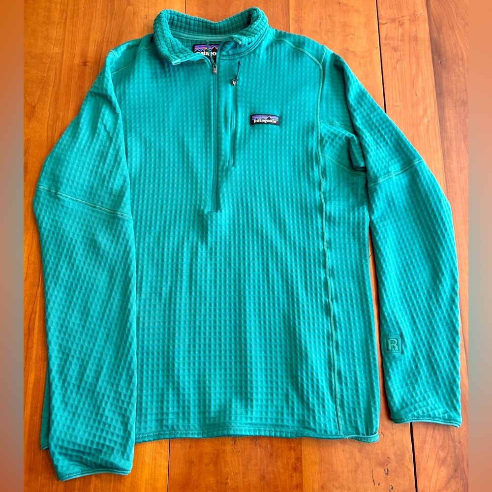 PATAGONIA R1 REGULATOR Turquoise Green FLEECE PULLOVER MEN'S Quarter Zip Medium